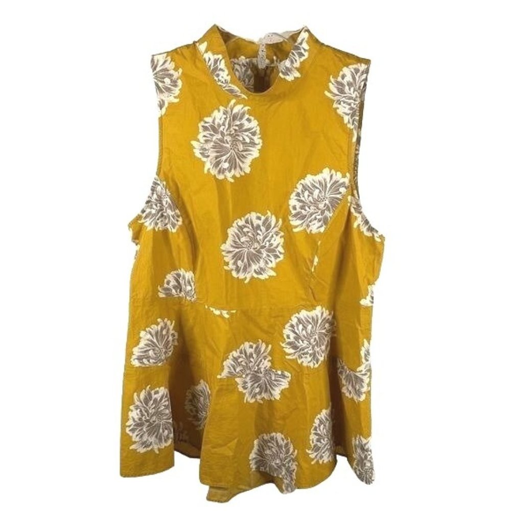 14th & Union Womens Yellow Mock Neck Peplum Blouse Sleeveless Top Size S Floral